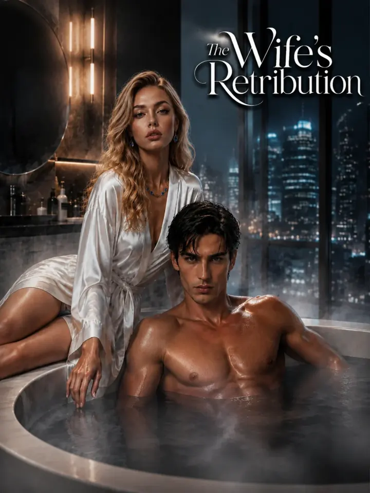 The Wife's Retribution poster: a woman beside a man in a bath, with a city skyline beyond the windows.